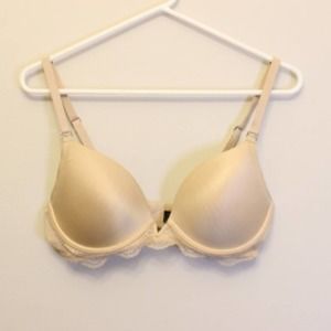 Natori Beige Tan Nude Bra Lightly Padded Underwire Lace trim 34D